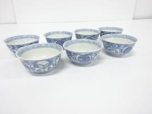 古伊万里　染付　線描き　湯呑み　7客